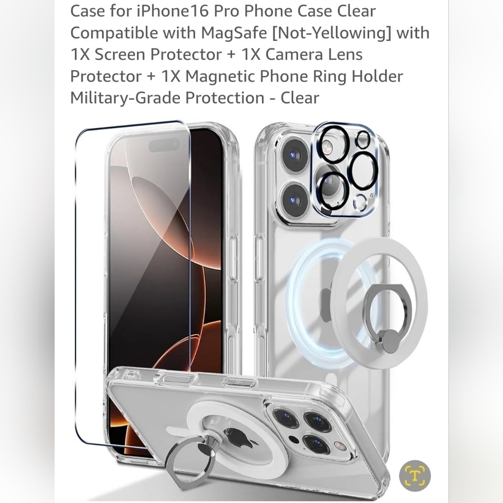 Clear Protective Phone Case with Magnetic Ring Holder For IPhone 16 Pro